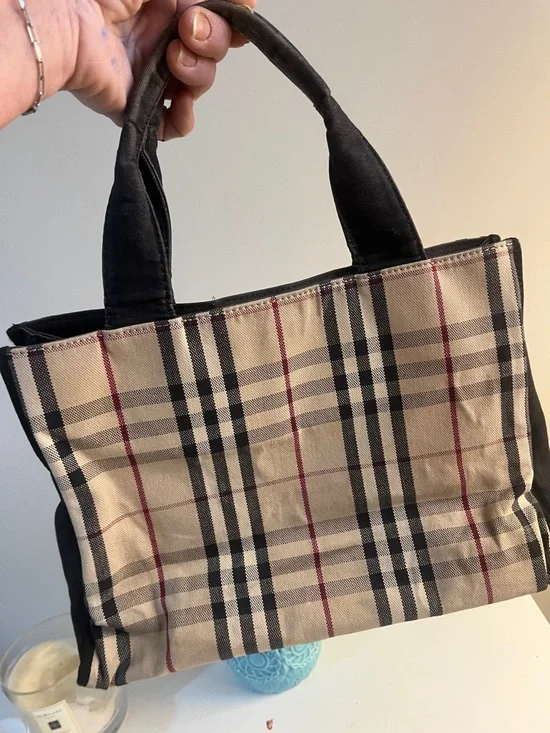 Project Burberry Beige Plaid Canvas Tote with Black Handles - Picture 2 of 11